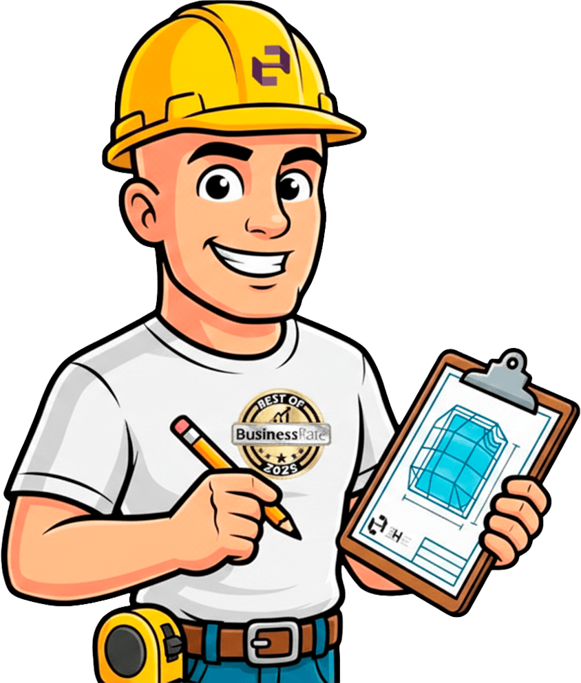 2H Rescreening engineer mascot representing licensed pool cage and lanai construction services in Sarasota and Lakewood Ranch